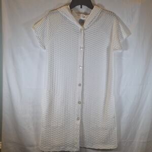 Dream Beach White Hooded Cover Up Dress Button Front Textured Size M USA